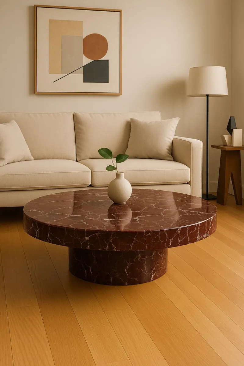 Online Pamono Round Marble Coffee Table in Red Levanto by Andrea Grasso
