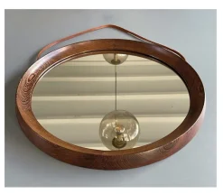Pamono Round Mirror in Wengé Wood from O.W. Hack Zwolle, Holland, 1960s> Mirrors