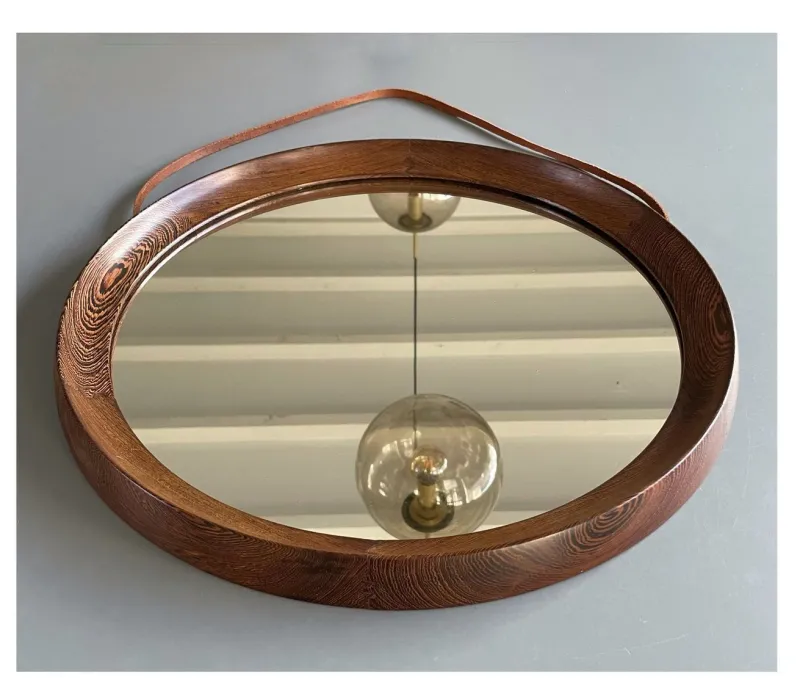 Pamono Round Mirror in Wengé Wood from O.W. Hack Zwolle, Holland, 1960s> Mirrors
