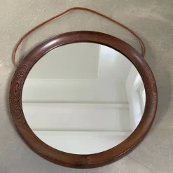 Pamono Round Mirror in Wengé Wood from O.W. Hack Zwolle, Holland, 1960s> Mirrors