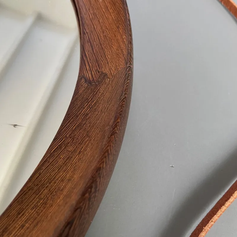 Pamono Round Mirror in Wengé Wood from O.W. Hack Zwolle, Holland, 1960s> Mirrors