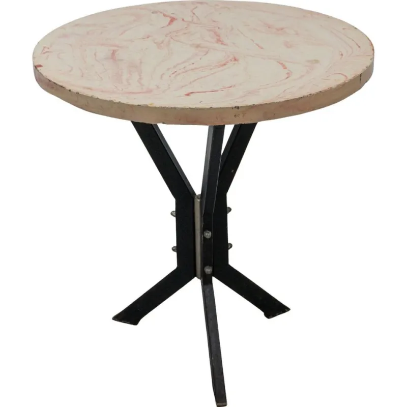 Pamono Round Outdoor Terrace Stone Top Table, France, 1930s