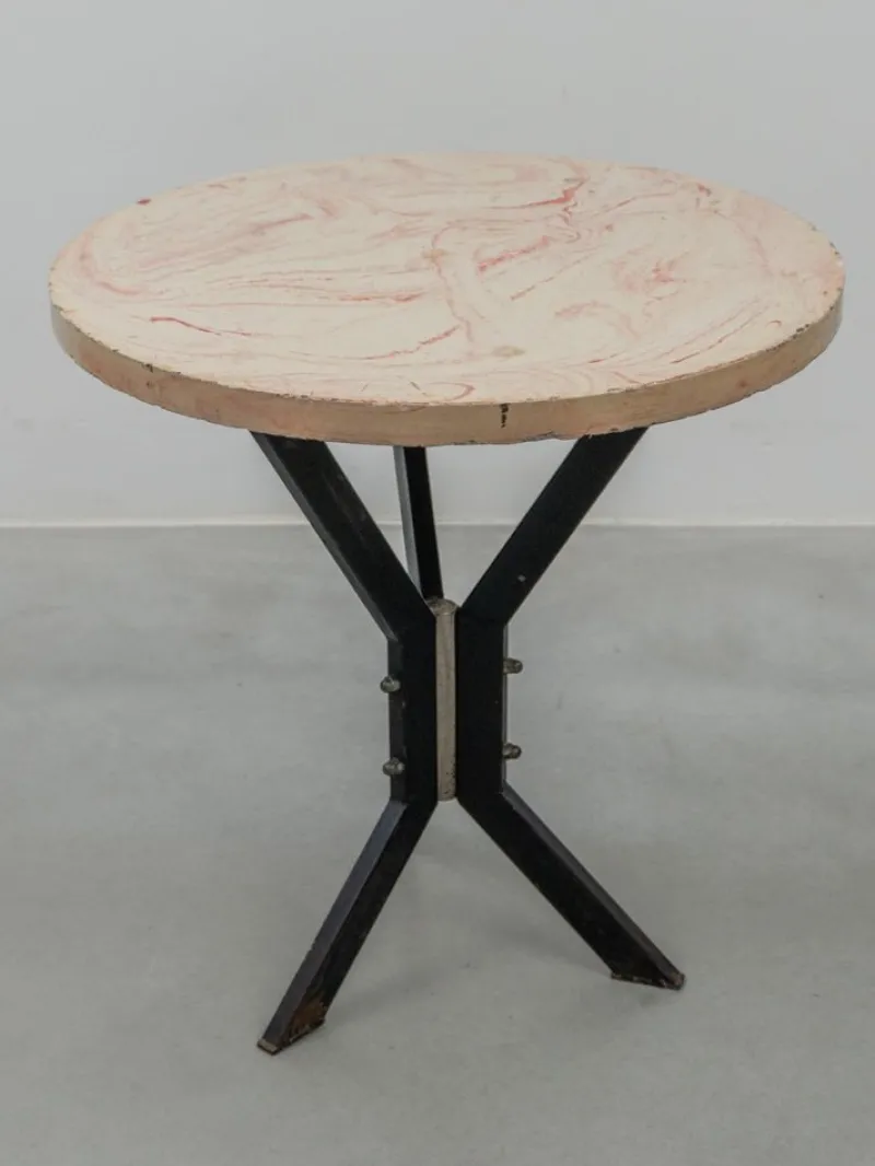 Pamono Round Outdoor Terrace Stone Top Table, France, 1930s