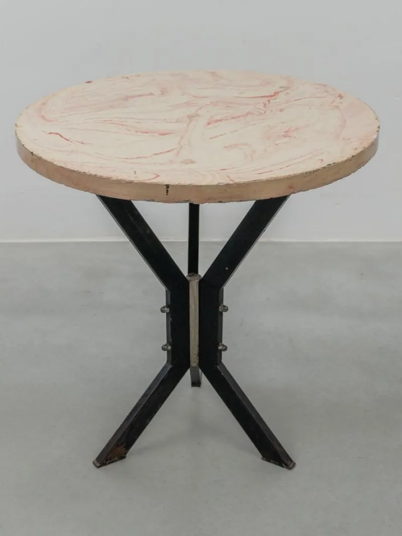 Pamono Round Outdoor Terrace Stone Top Table, France, 1930s