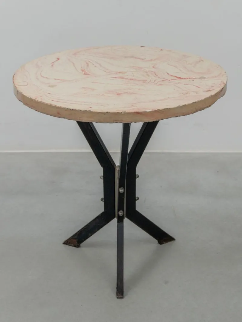 Pamono Round Outdoor Terrace Stone Top Table, France, 1930s