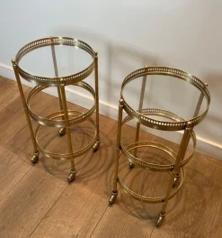 Pamono Round Rolling Tables with Removable Tops from Maison Jansen, Set of 2><noscript><img width=