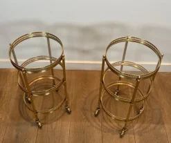 Pamono Round Rolling Tables with Removable Tops from Maison Jansen, Set of 2><noscript><img width=