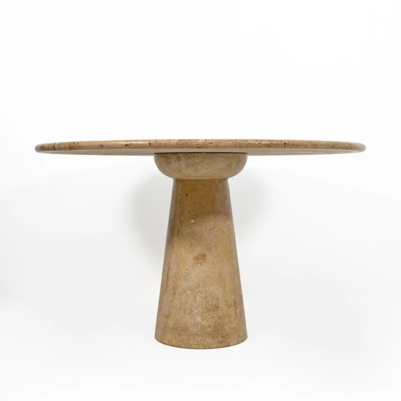 Pamono Round Travertine Dining Table attributed to Angelo Mangiarotti, 1970> Dining Tables & Sets
