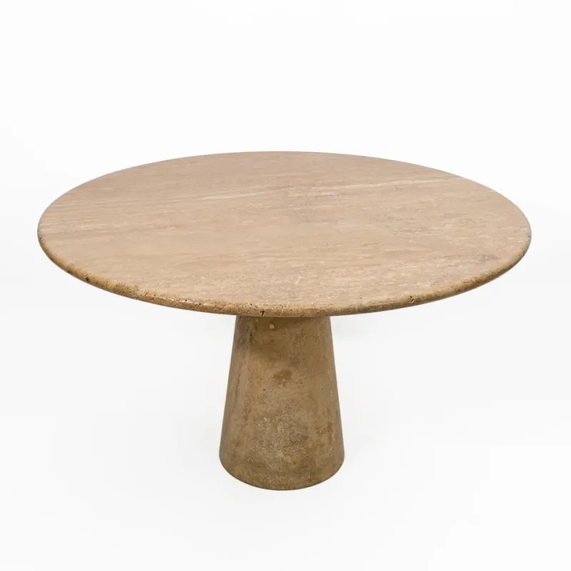 Pamono Round Travertine Dining Table attributed to Angelo Mangiarotti, 1970> Dining Tables & Sets