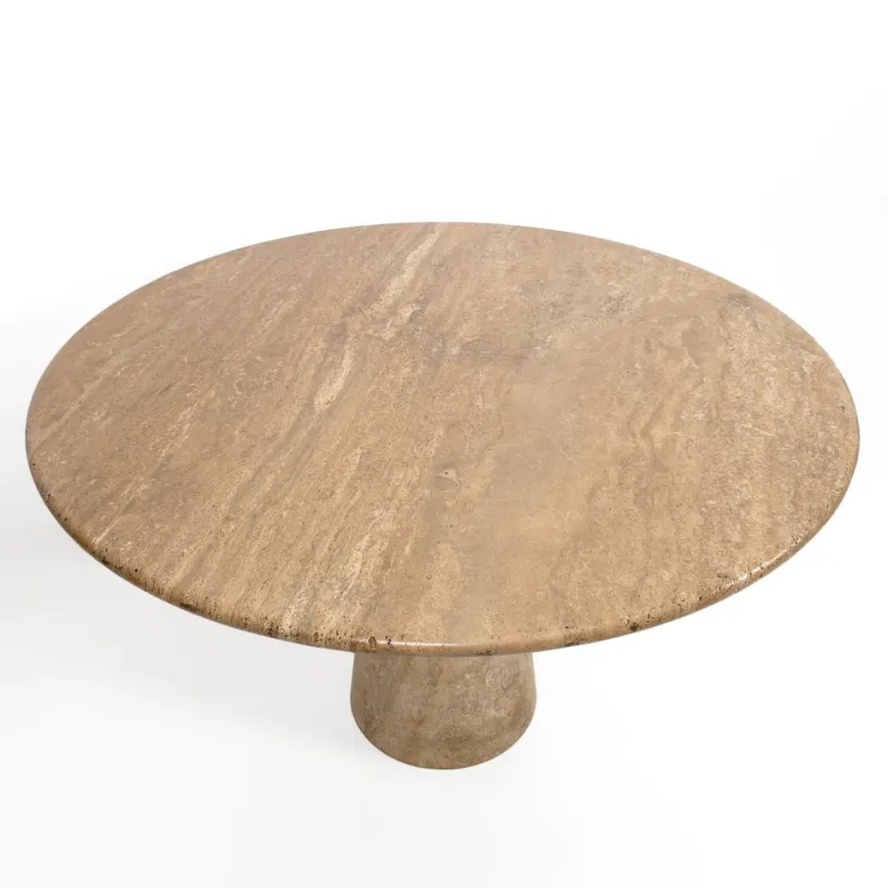 Pamono Round Travertine Dining Table attributed to Angelo Mangiarotti, 1970> Dining Tables & Sets