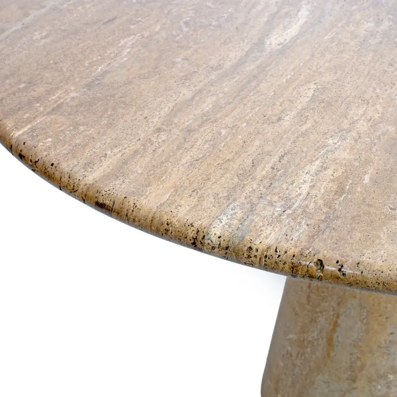 Pamono Round Travertine Dining Table attributed to Angelo Mangiarotti, 1970> Dining Tables & Sets