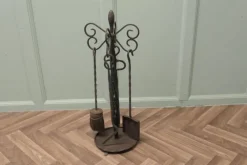 Pamono Round Wrought Iron Fireside Companion Tool Set, 1920, Set of 3> Fireplaces And Mantels