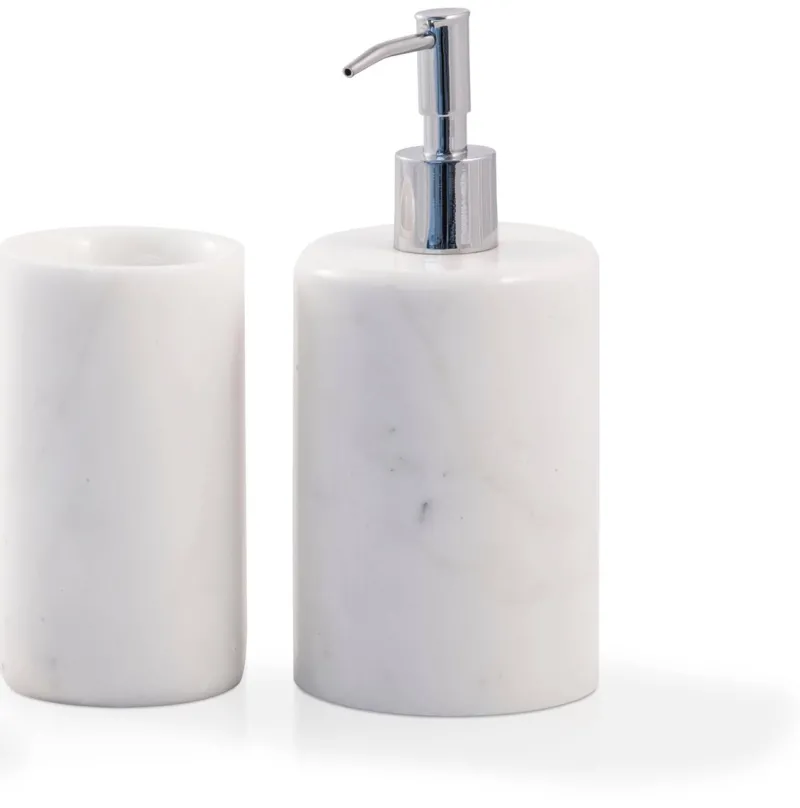Pamono Rounded Set for Bathroom in White Carrara Marble, Set of 3> Decorative Objects