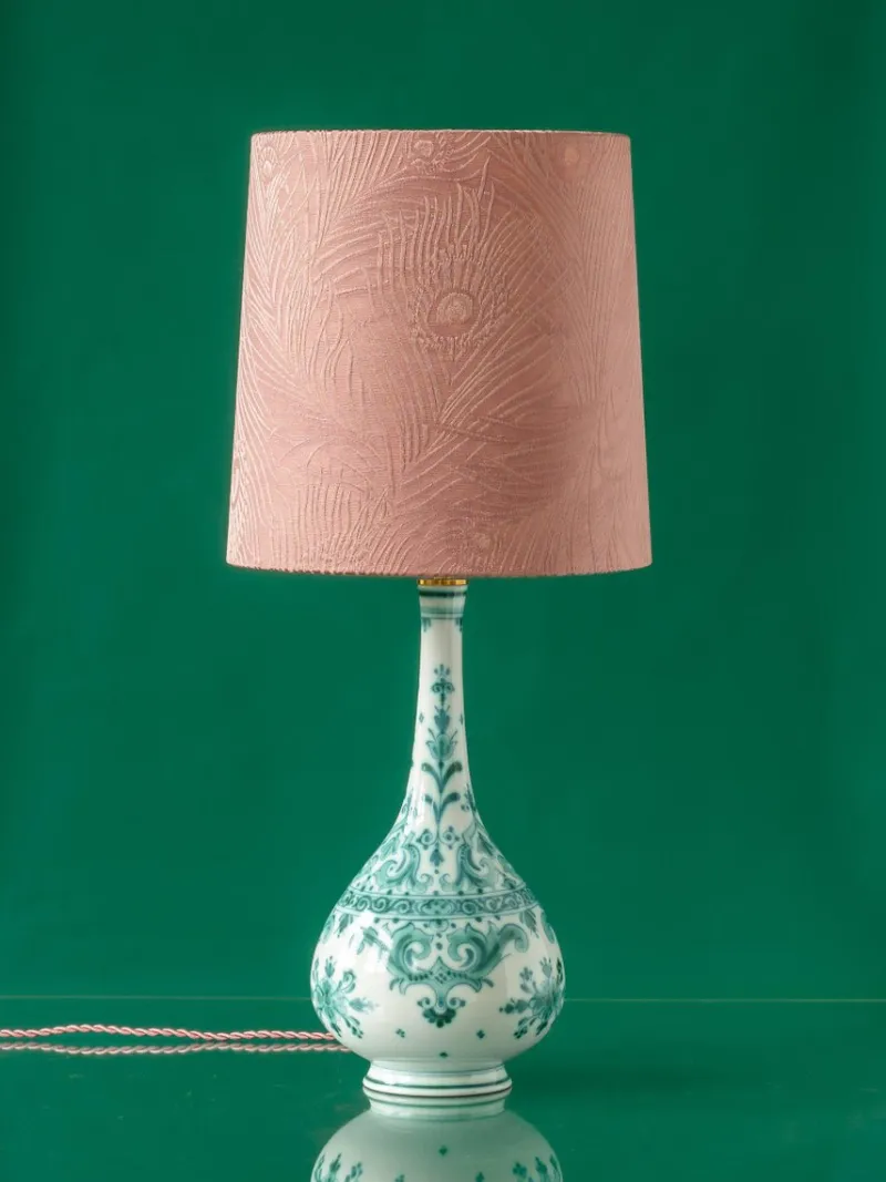 Pamono Royal Delft Green Delvert Table Lamp, New Liberty Pink Peacock Lampshade> Table Lamps
