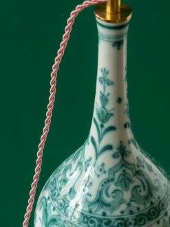 Pamono Royal Delft Green Delvert Table Lamp, New Liberty Pink Peacock Lampshade><noscript><img width=