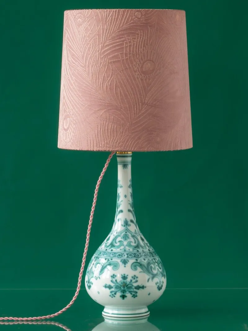 Pamono Royal Delft Green Delvert Table Lamp, New Liberty Pink Peacock Lampshade> Table Lamps
