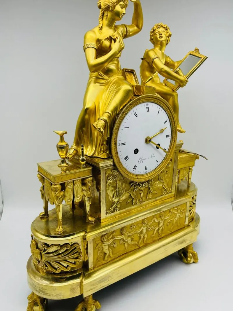 Pamono Royal Empire Fire-Gilt Mantel or Pendulum Clock, Paris, 1805-1815> Clocks