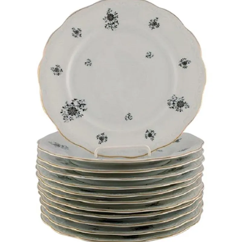 Pamono Rubens Dinner Porcelain Plates with Floral Motifs from KPM, Berlin, 1940s, Set of 12> Dinner Plates & Bowls