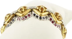 Pamono Ruby & White and Yellow Gold Link Bracelet with White Diamonds and Blue Sapphires> Bracelets
