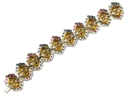 Pamono Ruby & White and Yellow Gold Link Bracelet with White Diamonds and Blue Sapphires><noscript><img width=