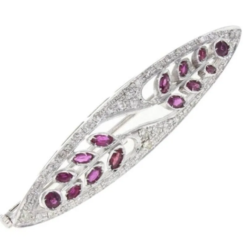 New Pamono Ruby, Diamond and White Gold Brooch