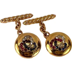 Pamono Ruby Sapphire and Diamond Trefoil 14k Yellow Gold Cufflinks, 1890s, Set of 2> Cufflinks