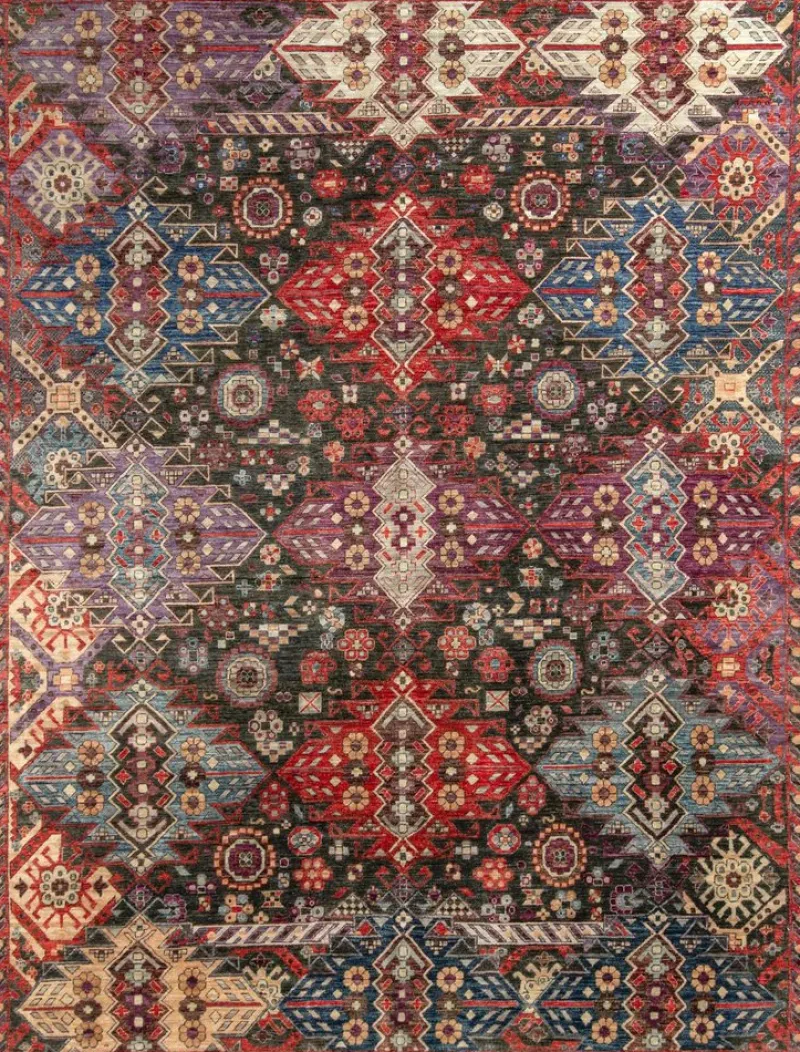 Sale Pamono Rug & Kilims Modern Rug in an All Over Red, Blue, Black Geometric Pattern