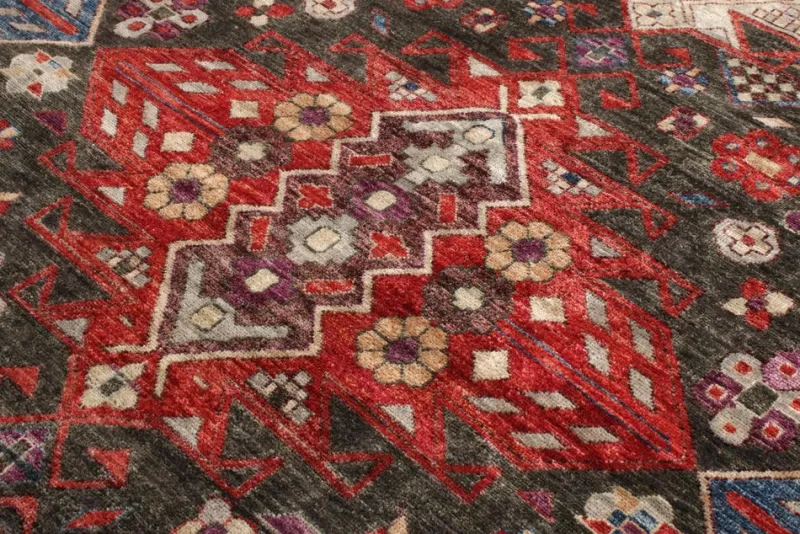 Sale Pamono Rug & Kilims Modern Rug in an All Over Red, Blue, Black Geometric Pattern