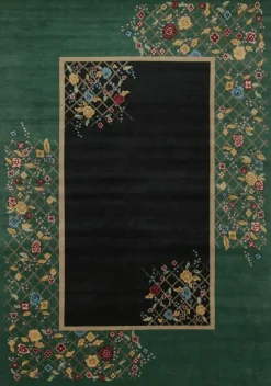 Sale Pamono Rug in Black and Green with Floral Pattern from R&K Principal Jahanshah Nazmiyal