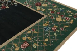 Sale Pamono Rug in Black and Green with Floral Pattern from R&K Principal Jahanshah Nazmiyal