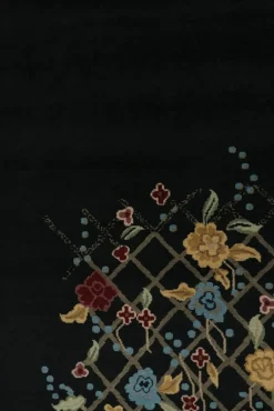 Sale Pamono Rug in Black and Green with Floral Pattern from R&K Principal Jahanshah Nazmiyal