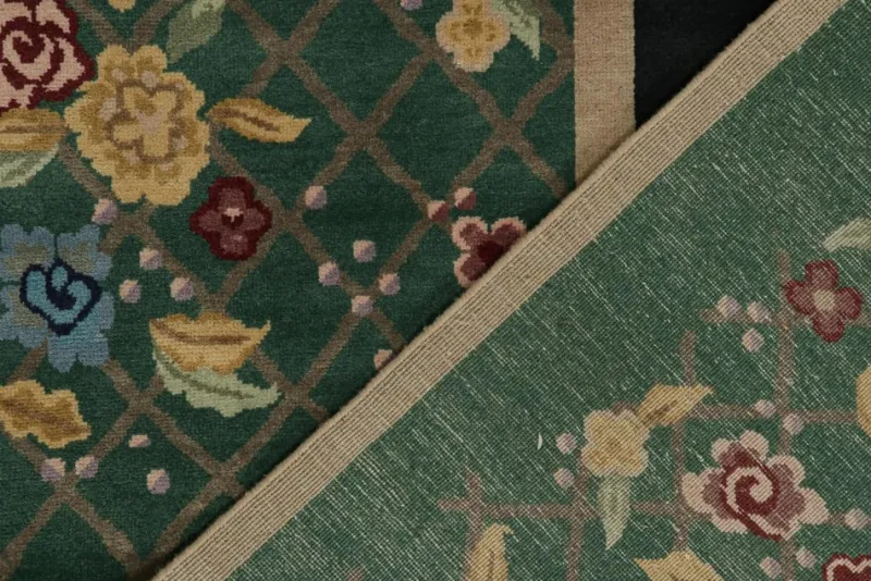 Sale Pamono Rug in Black and Green with Floral Pattern from R&K Principal Jahanshah Nazmiyal