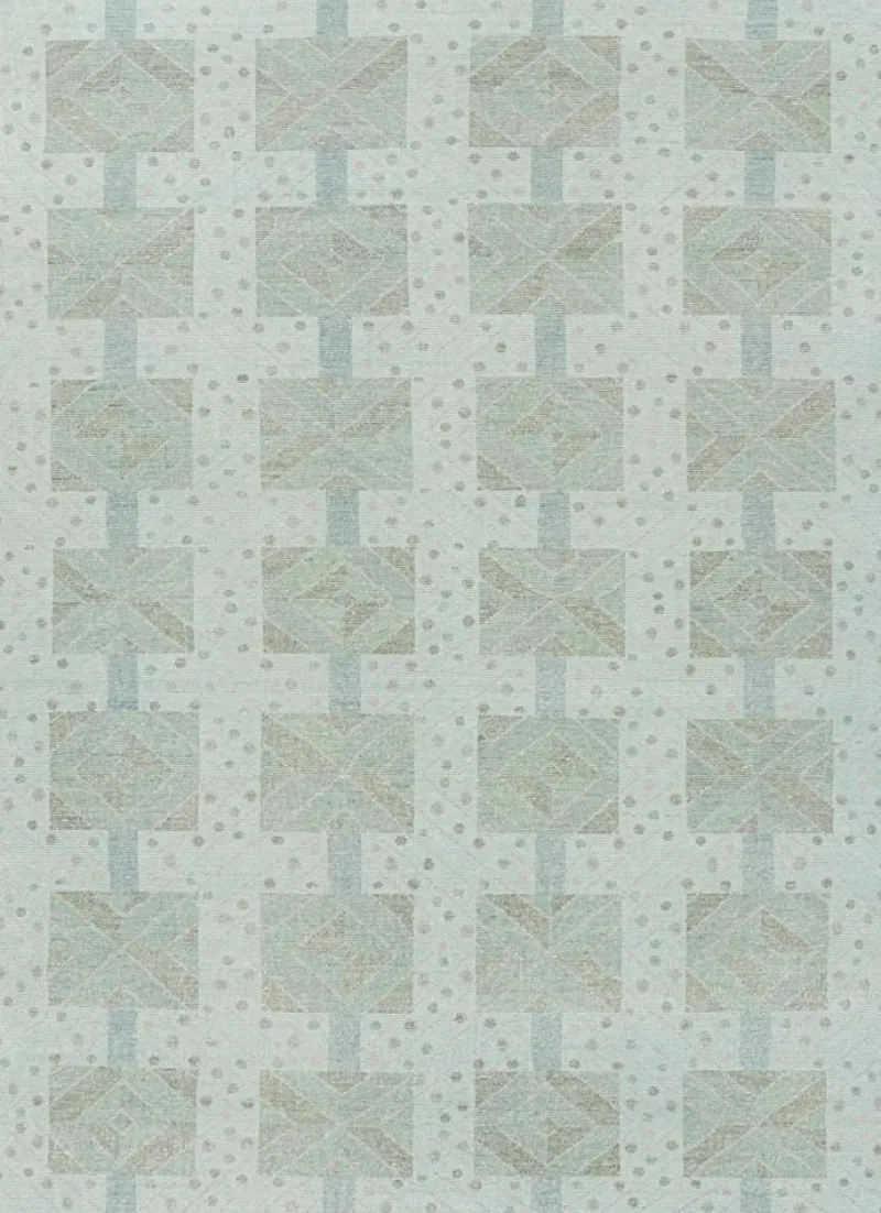 Hot Pamono Rug in Green and Blue with Geometric Patterns from R&K Principal Jahanshah Nazmiyal