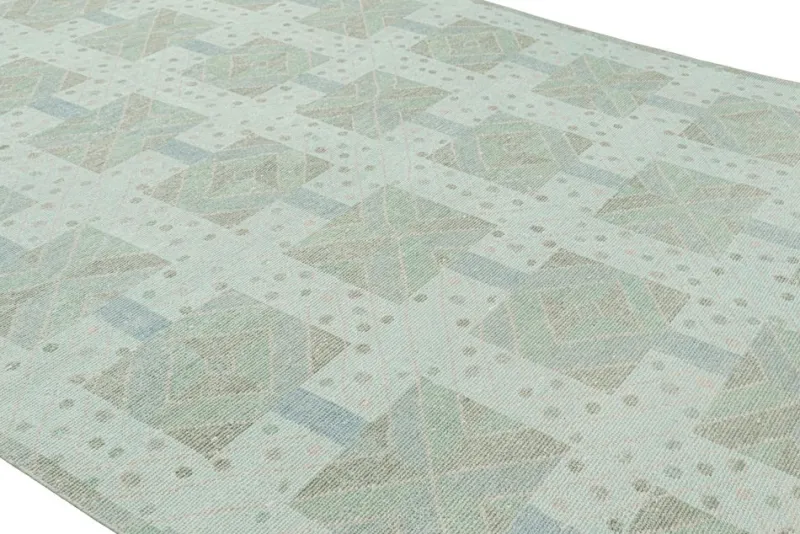 Hot Pamono Rug in Green and Blue with Geometric Patterns from R&K Principal Jahanshah Nazmiyal