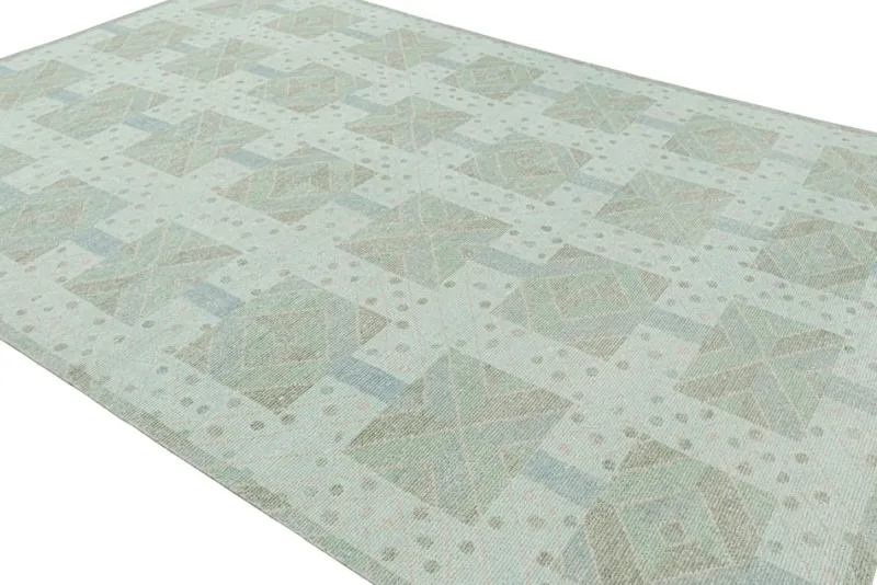 Hot Pamono Rug in Green and Blue with Geometric Patterns from R&K Principal Jahanshah Nazmiyal