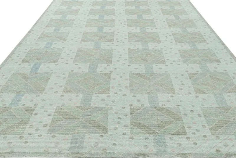 Hot Pamono Rug in Green and Blue with Geometric Patterns from R&K Principal Jahanshah Nazmiyal
