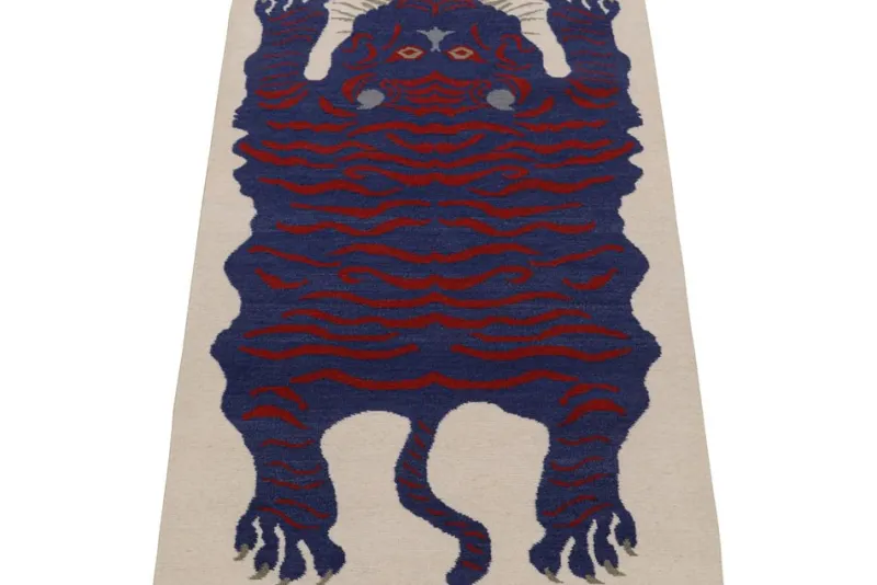 Pamono Rug with Blue and Red Pictorial from R&K Principal Jahanshah Nazmiyal