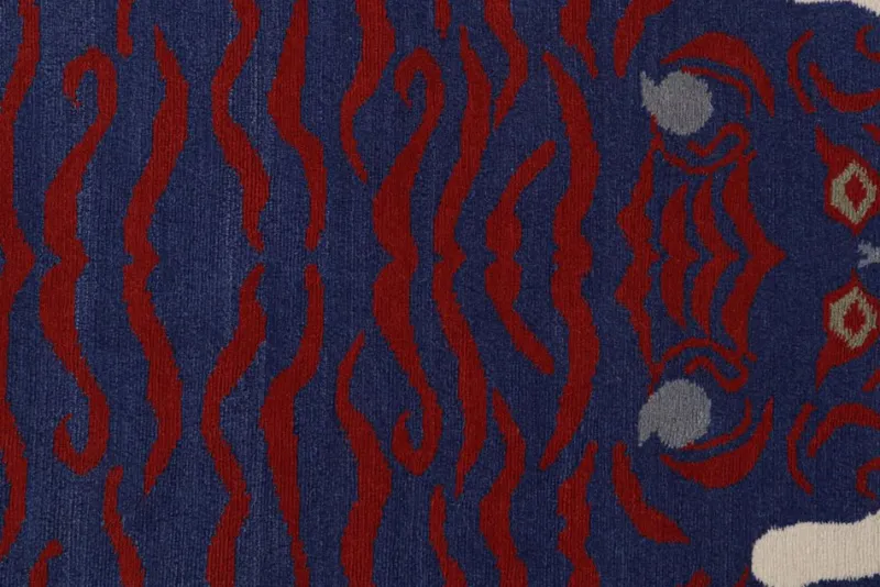 Pamono Rug with Blue and Red Pictorial from R&K Principal Jahanshah Nazmiyal