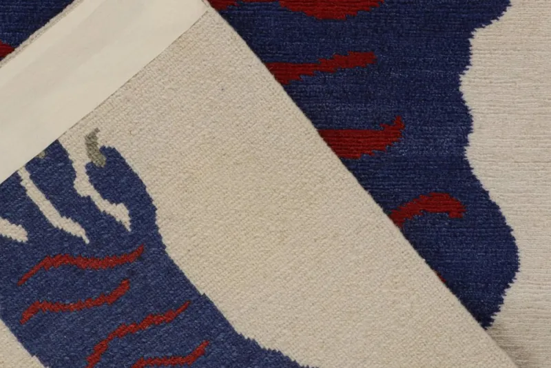 Pamono Rug with Blue and Red Pictorial from R&K Principal Jahanshah Nazmiyal