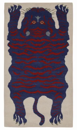 Pamono Rug with Blue and Red Pictorial from R&K Principal Jahanshah Nazmiyal