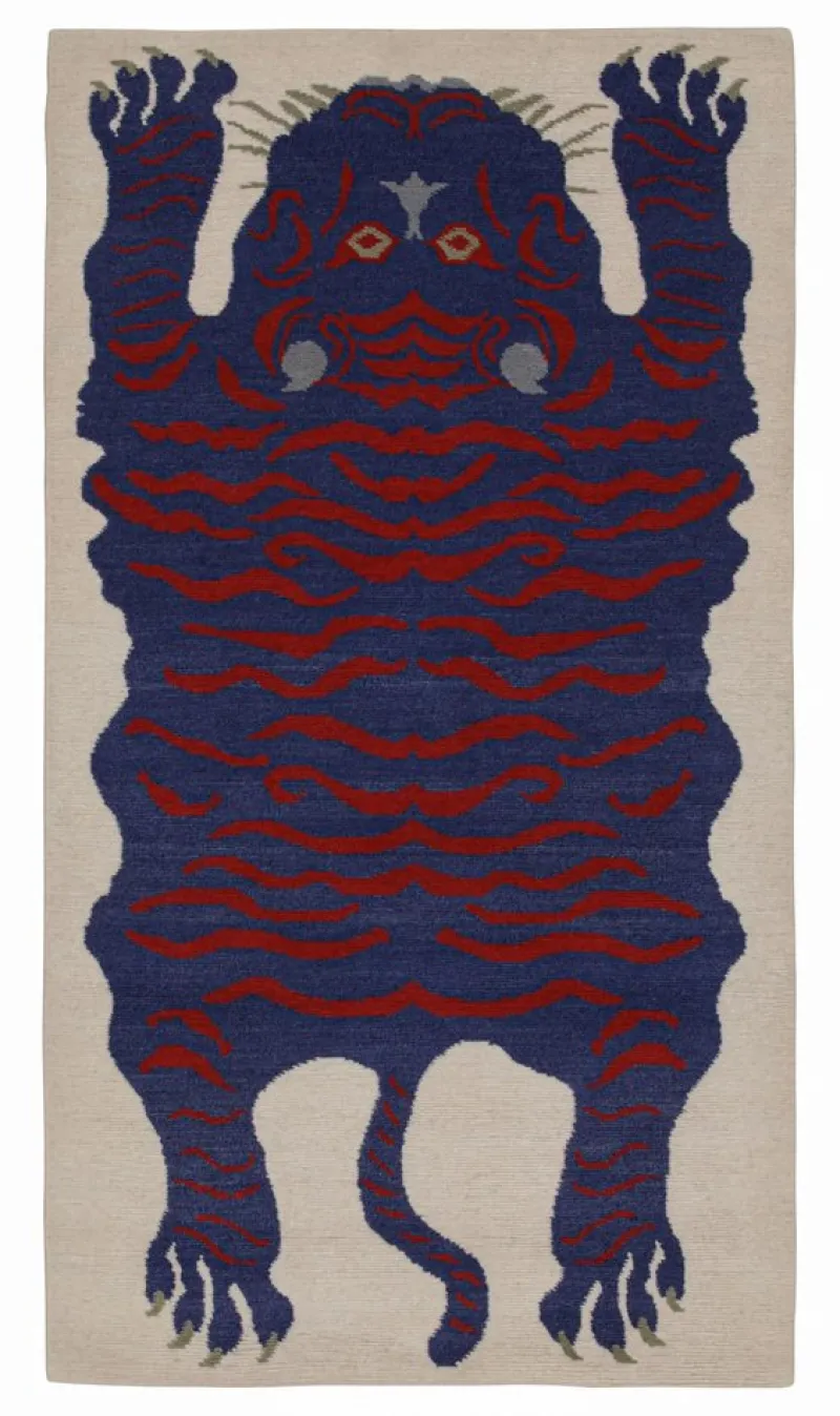 Pamono Rug with Blue and Red Pictorial from R&K Principal Jahanshah Nazmiyal