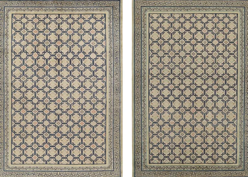 Pamono Rugs in Beige with Blue Geometric Patterns from R&K Principal Jahanshah Nazmiyal> Carpets & Textiles|Carpets & Textiles