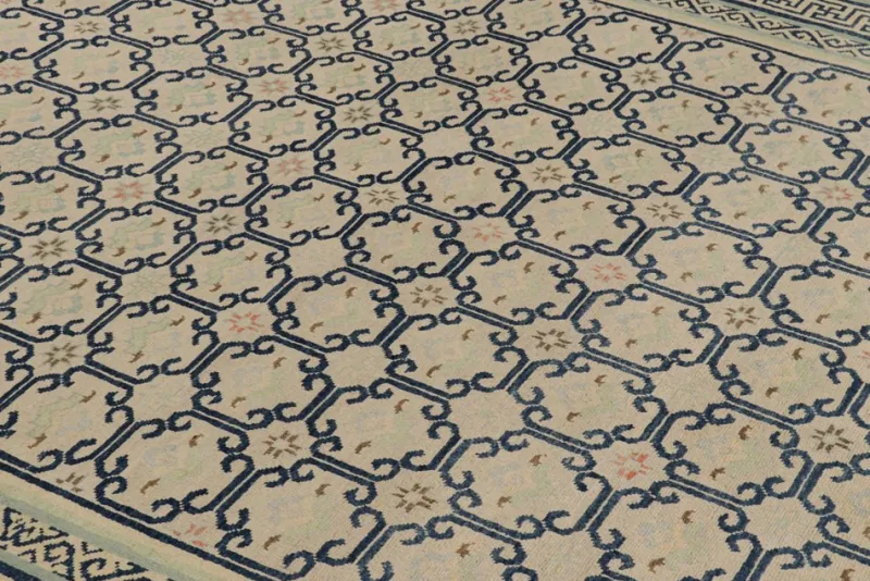 Pamono Rugs in Beige with Blue Geometric Patterns from R&K Principal Jahanshah Nazmiyal> Carpets & Textiles|Carpets & Textiles