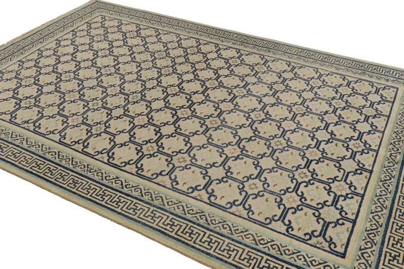 Pamono Rugs in Beige with Blue Geometric Patterns from R&K Principal Jahanshah Nazmiyal> Carpets & Textiles|Carpets & Textiles