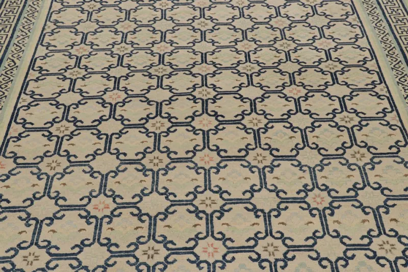 Pamono Rugs in Beige with Blue Geometric Patterns from R&K Principal Jahanshah Nazmiyal> Carpets & Textiles|Carpets & Textiles