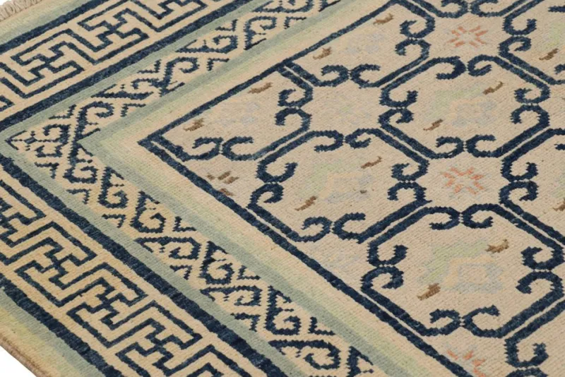 Pamono Rugs in Beige with Blue Geometric Patterns from R&K Principal Jahanshah Nazmiyal> Carpets & Textiles|Carpets & Textiles