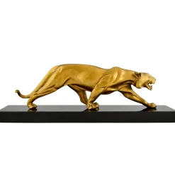 Best Pamono Rulas, Art Deco Sculpture of a Panther, 1930, Bronze on Marble Base