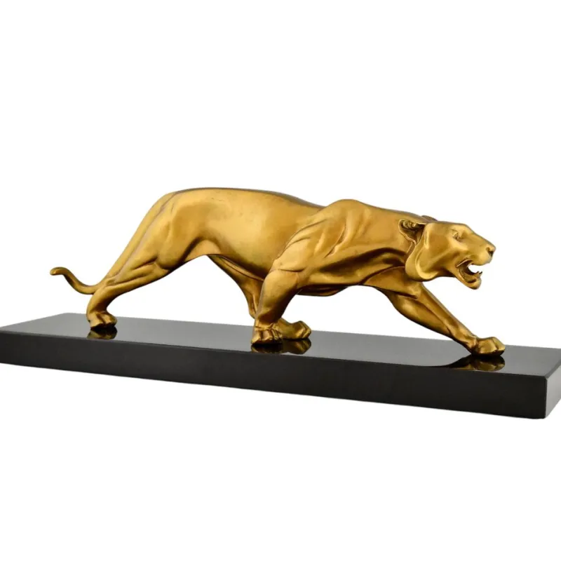 Best Pamono Rulas, Art Deco Sculpture of a Panther, 1930, Bronze on Marble Base
