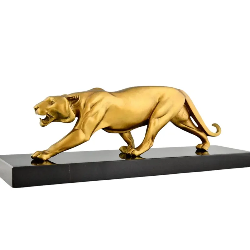 Best Pamono Rulas, Art Deco Sculpture of a Panther, 1930, Bronze on Marble Base