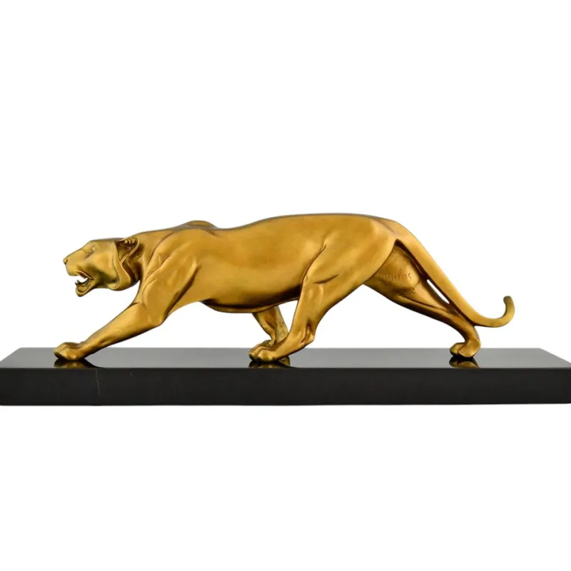 Best Pamono Rulas, Art Deco Sculpture of a Panther, 1930, Bronze on Marble Base